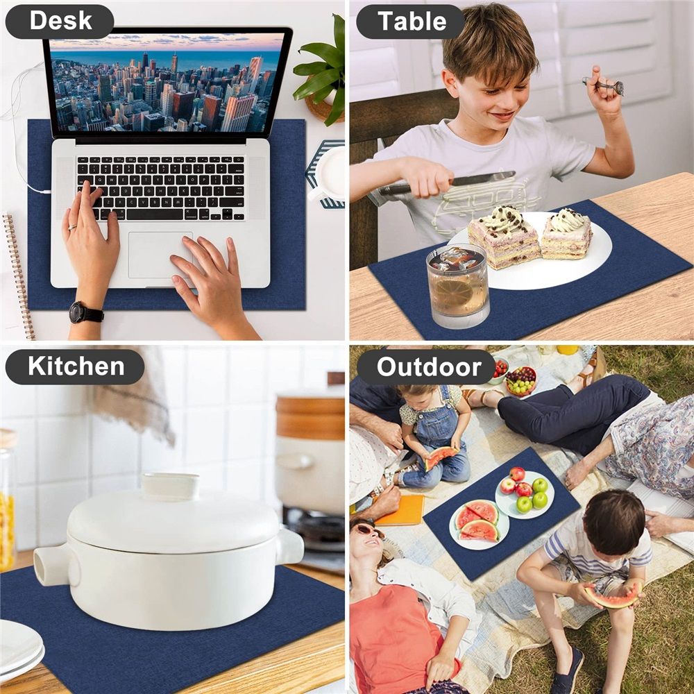Cloth Placemats Set of 6, Cotton Linen Blend Machine Washable Durable Linen Table Mats, Heat Resistant Placemats Wrinkle Free Place Mats for Dining Table, Easy to Clean (Navy Blue, 6)，Only table mats