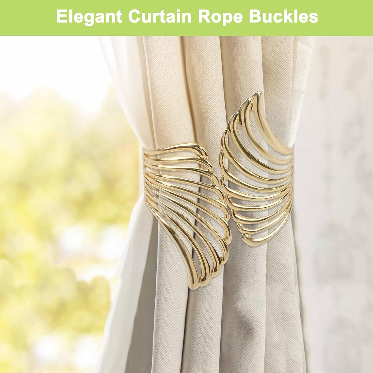 Curtain Tie Backs, 2Pcs Decorative Curtain Tiebacks Creative Curtain Rope Buckles Spring Drape Holder Clip for Home Office (small size)