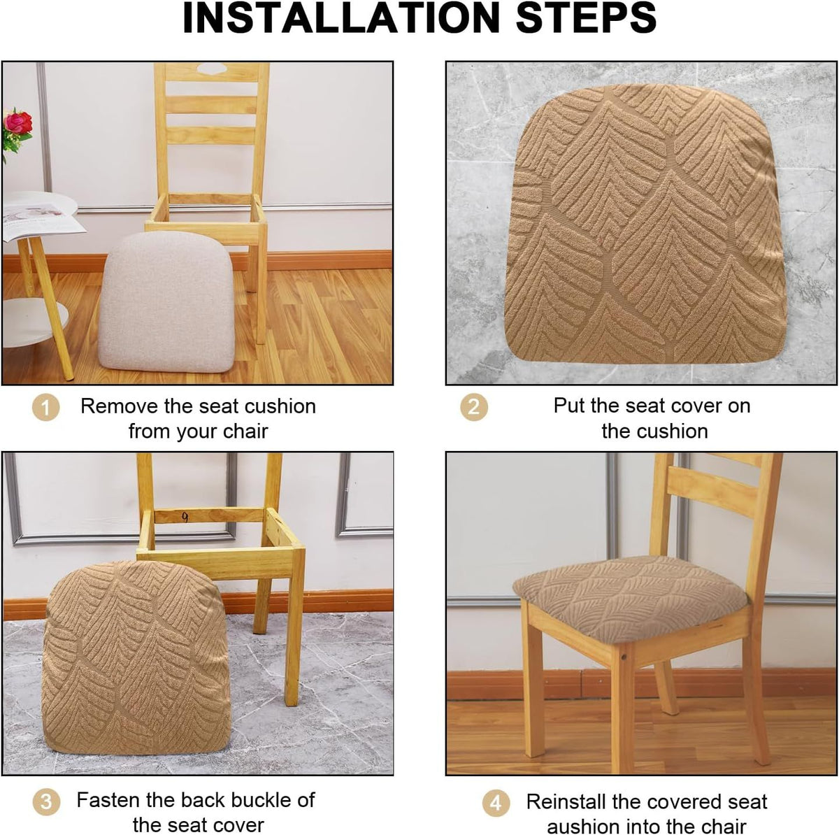 Chair Cover Seats,Removable Washable Dining Upholstered Chair Protector Seat Cushion Slipcovers for Dining Room,Office(sand color,Pack-4)