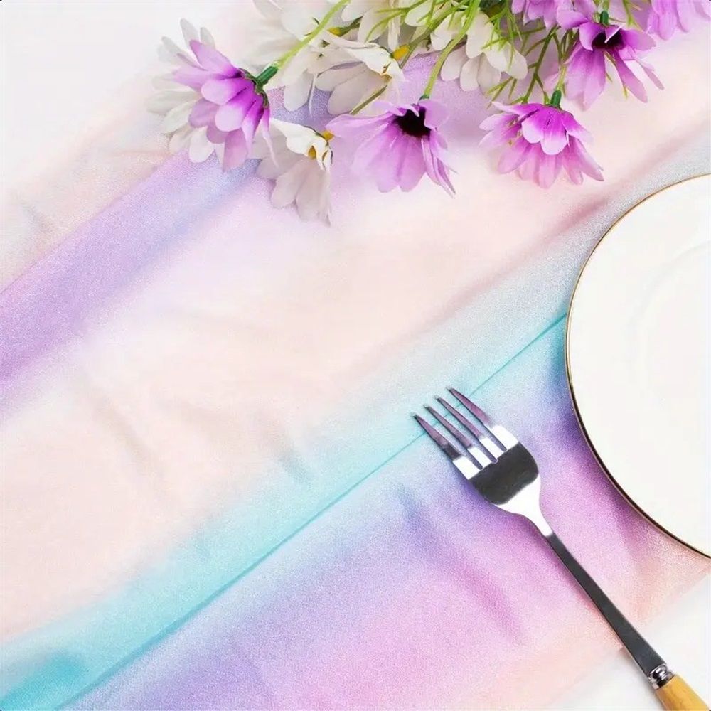Chiffon tablecloth, rainbow stripe transparent wedding tablecloth, colorful cream stripe aesthetic farmhouse dress scarf gauze tablecloth kitchen island/party decoration