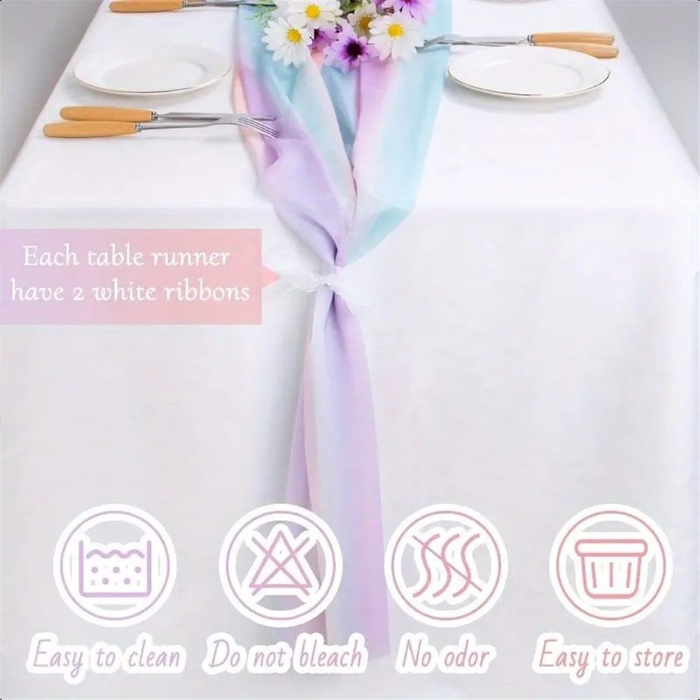 Chiffon tablecloth, rainbow stripe transparent wedding tablecloth, colorful cream stripe aesthetic farmhouse dress scarf gauze tablecloth kitchen island/party decoration
