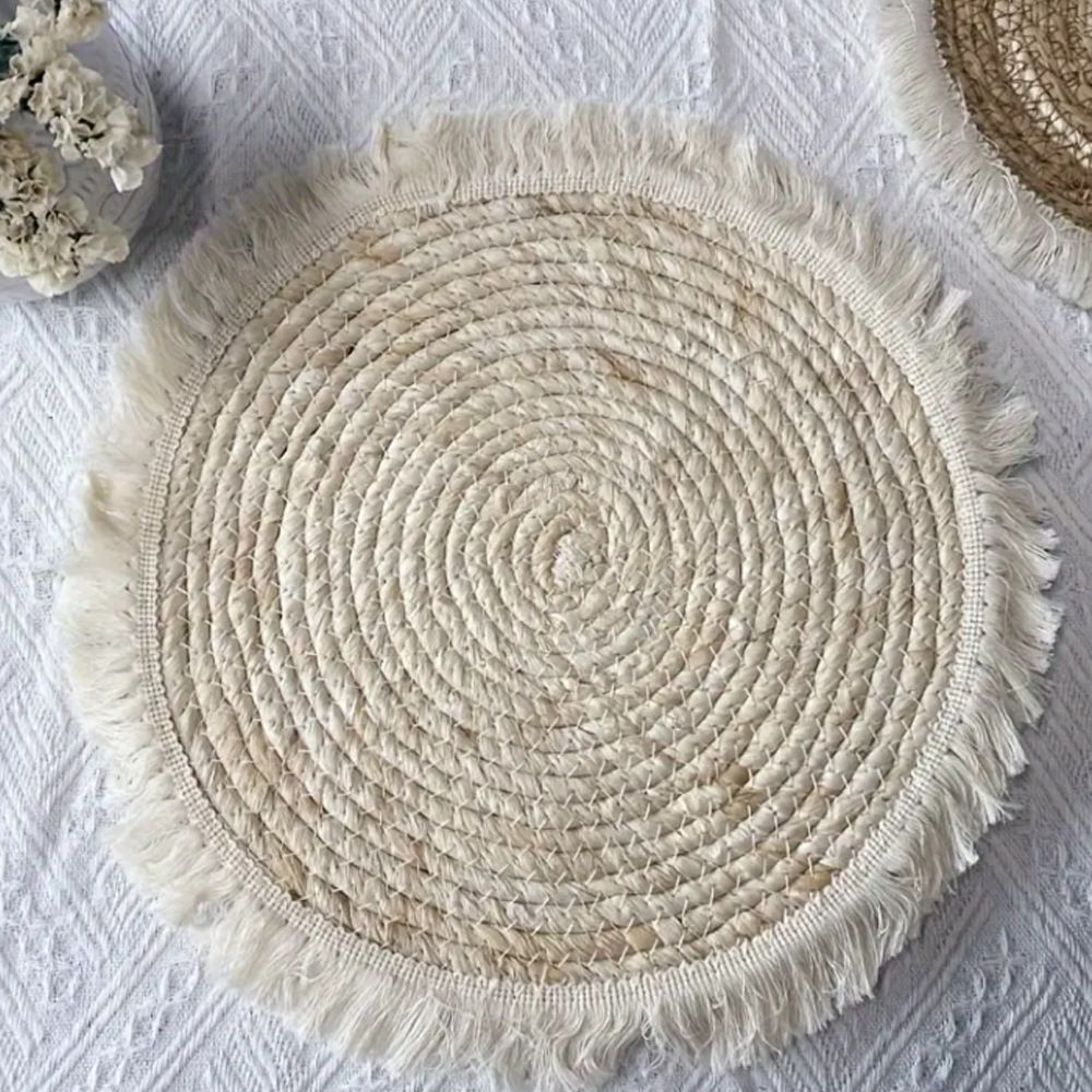 Round Placemats Set of 4 Table Mats Washable Cotton Heat Resistant for Dining Table Decor, Farmhouse Thick Rustic Kitchen Placemats Non-Slip Hand Woven Boho Placemats（30cm）
