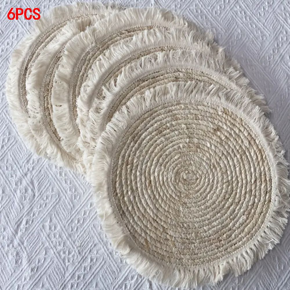 Round Placemats Set of 4 Table Mats Washable Cotton Heat Resistant for Dining Table Decor, Farmhouse Thick Rustic Kitchen Placemats Non-Slip Hand Woven Boho Placemats（30cm）