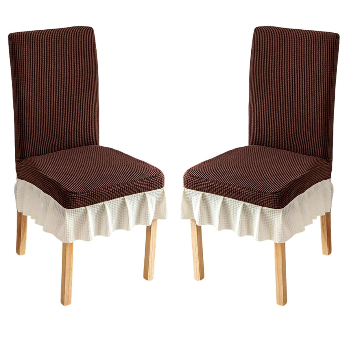 2-pcs restaurant elastic chair cover universal detachable washable chair cover with pleated skirt kitchen banquet hotel wedding dark （brown and white）