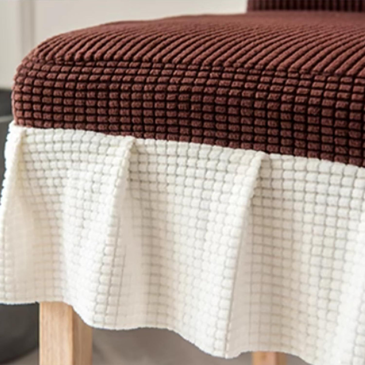 2-pcs restaurant elastic chair cover universal detachable washable chair cover with pleated skirt kitchen banquet hotel wedding dark （brown and white）