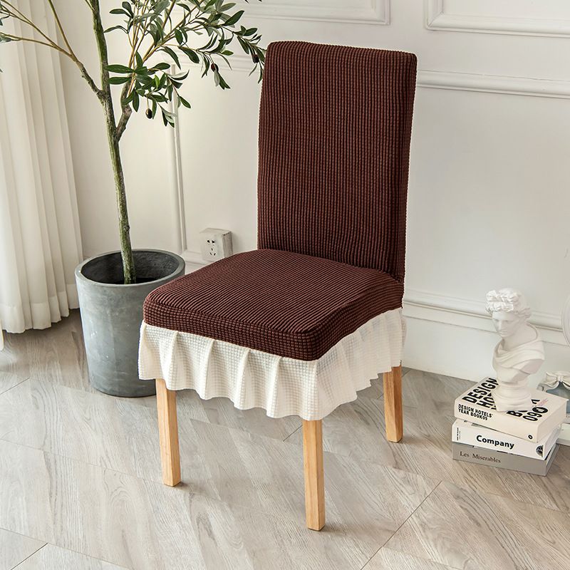 2-pcs restaurant elastic chair cover universal detachable washable chair cover with pleated skirt kitchen banquet hotel wedding dark （brown and white）