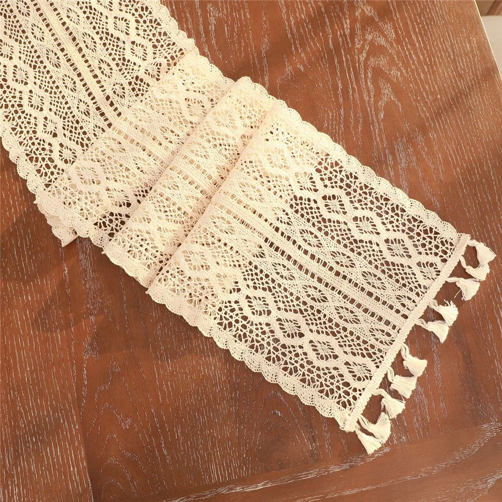 Wide Lace Trim for Fabric Crochet Trim Lace Ribbon for Sewing Table Runner DIY Craft Supply 24x180cm（beige,Only table flag）