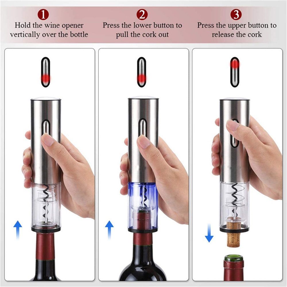 Electric Wine Opener Rechargeable Stainless Steel Automatic Corkscrew Wine Bottle Opener for Wine Lovers, Silver