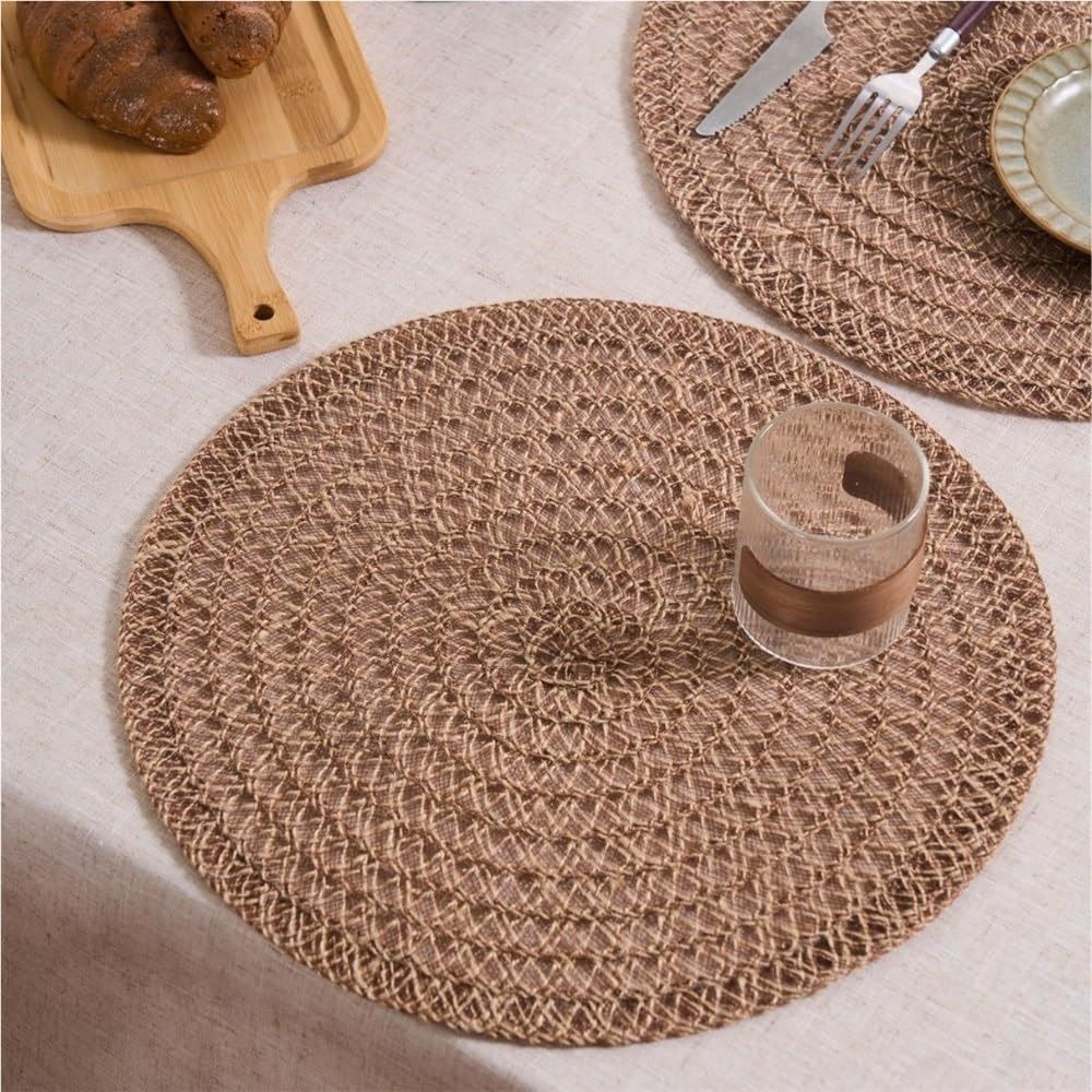 Faux Rattan Table MatSet of 6, Table Mat for Dinner Plates, 15" Round Plate Table Mat, Table Mat for Table Setting, Wedding Decor