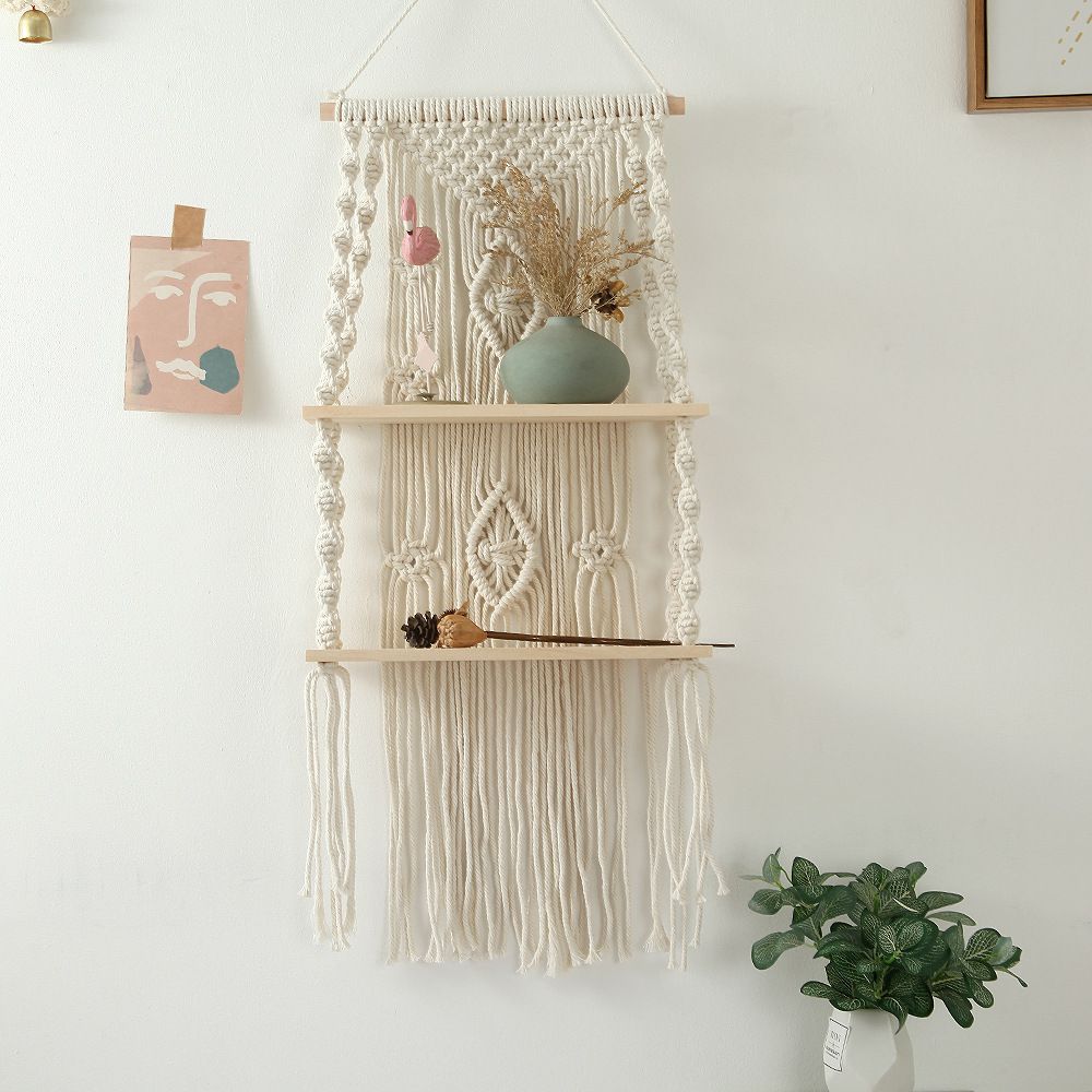 Wall Hanging Shelf Tassel Woven Shelves,Boho Wall Hanging Shelves for Small Plants Photo Frames,Home Living Room Bedroom Balcony Decor