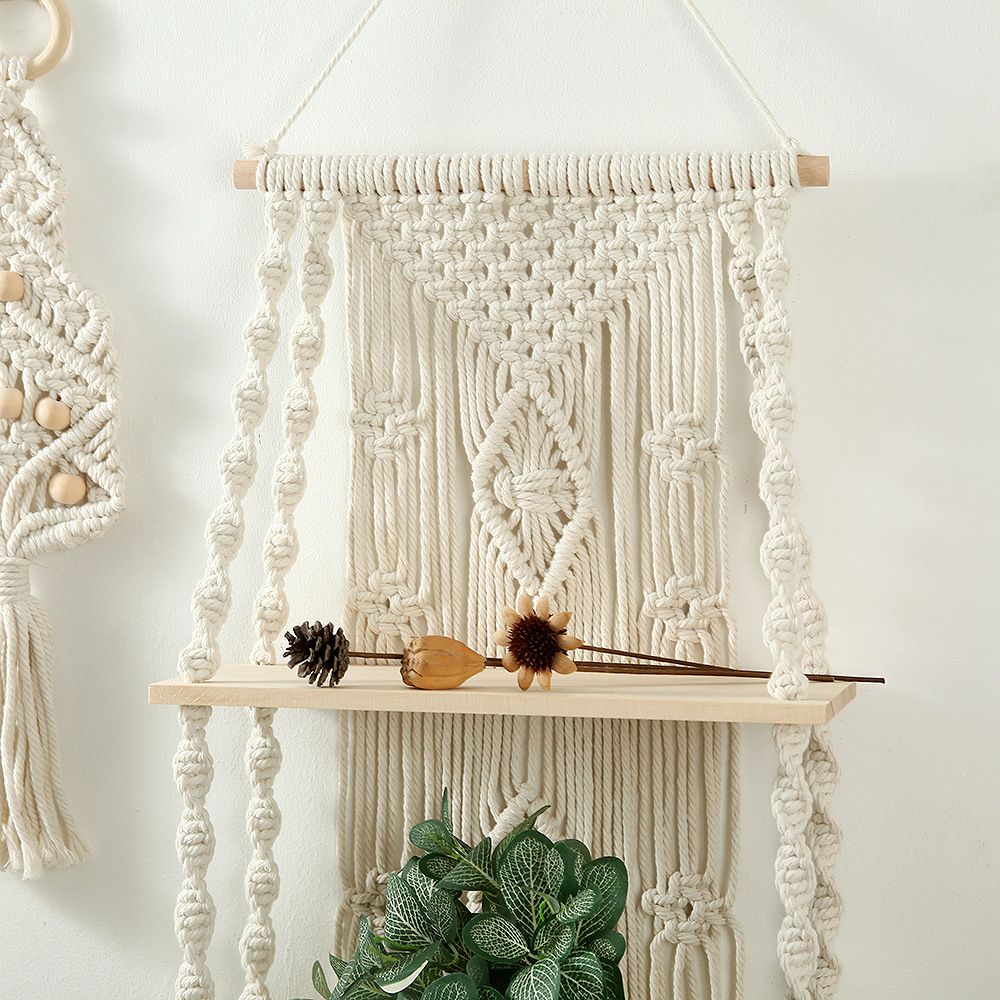 Wall Hanging Shelf Tassel Woven Shelves,Boho Wall Hanging Shelves for Small Plants Photo Frames,Home Living Room Bedroom Balcony Decor