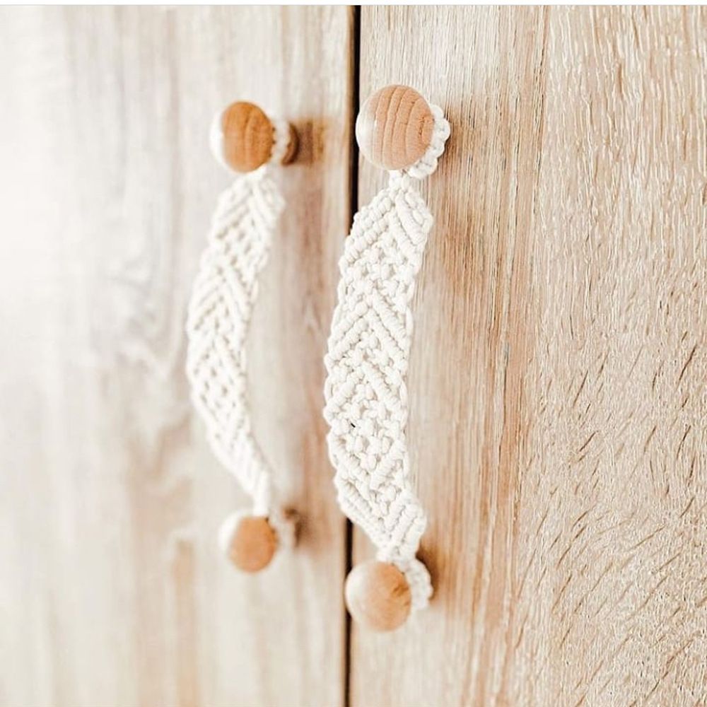 2 Pack Bohemian Style Rope Knobs Door Handle Rope Knot Cabinet Drawer Cupboard Furniture Door Wooden Pulls Handles Drawer Pulls for Kitchen Cabinet Cupboard