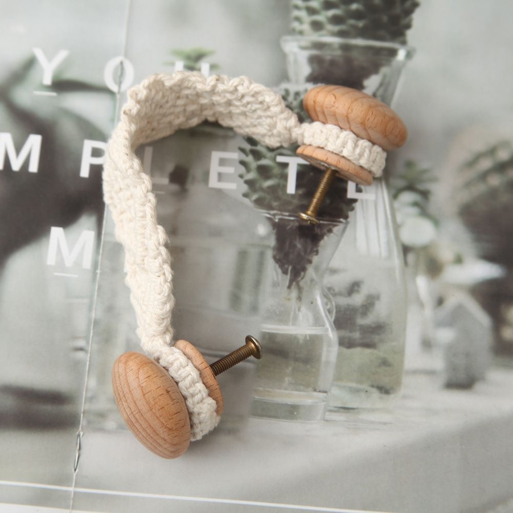 2 Pack Bohemian Style Rope Knobs Door Handle Rope Knot Cabinet Drawer Cupboard Furniture Door Wooden Pulls Handles Drawer Pulls for Kitchen Cabinet Cupboard