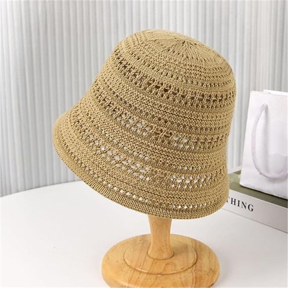 Womens Summer Crochet Slouchy UV Protection Sun Hat Handmade Knitted Floral Boho Fishing Hat Foldable Travel Beach Hat