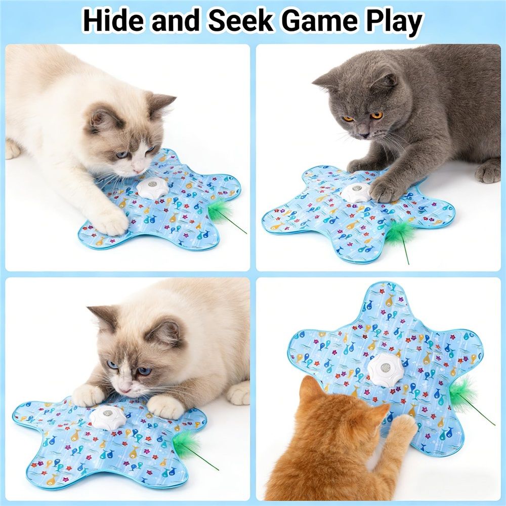 Rechargeable Automatic Cat Toy, 3-Mode Touch-Activated Interactive Toy with Random Motion, Concealed Feather & Squeaky Sound for Indoor Cats & Kittens (Blue)