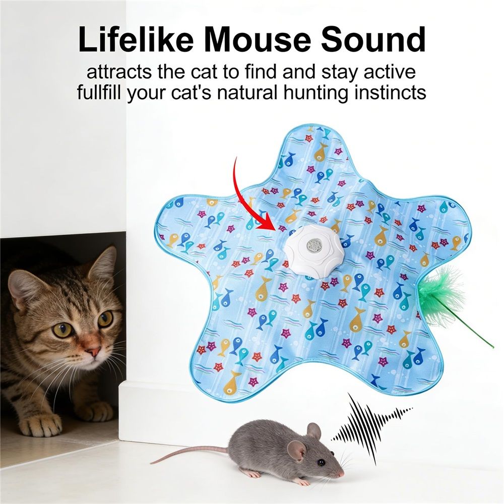 Rechargeable Automatic Cat Toy, 3-Mode Touch-Activated Interactive Toy with Random Motion, Concealed Feather & Squeaky Sound for Indoor Cats & Kittens (Blue)