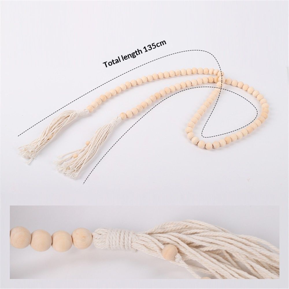 Set of 2 Farmhouse Beaded Wood Curtain Tiebacks with Tassels Housewarming Gift Window Curtain Holdbacks Tie Band for Drapes Home Party Décor Accessories