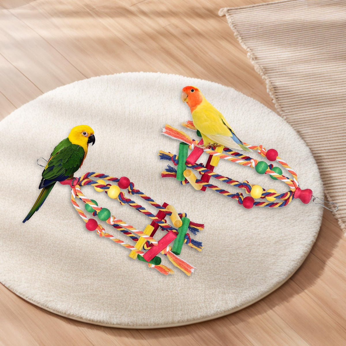 2pcs Bird toys, parrot toys, cotton rope, colorful beads, wooden blocks, gnawing strings to relieve boredom and relieve biting hair