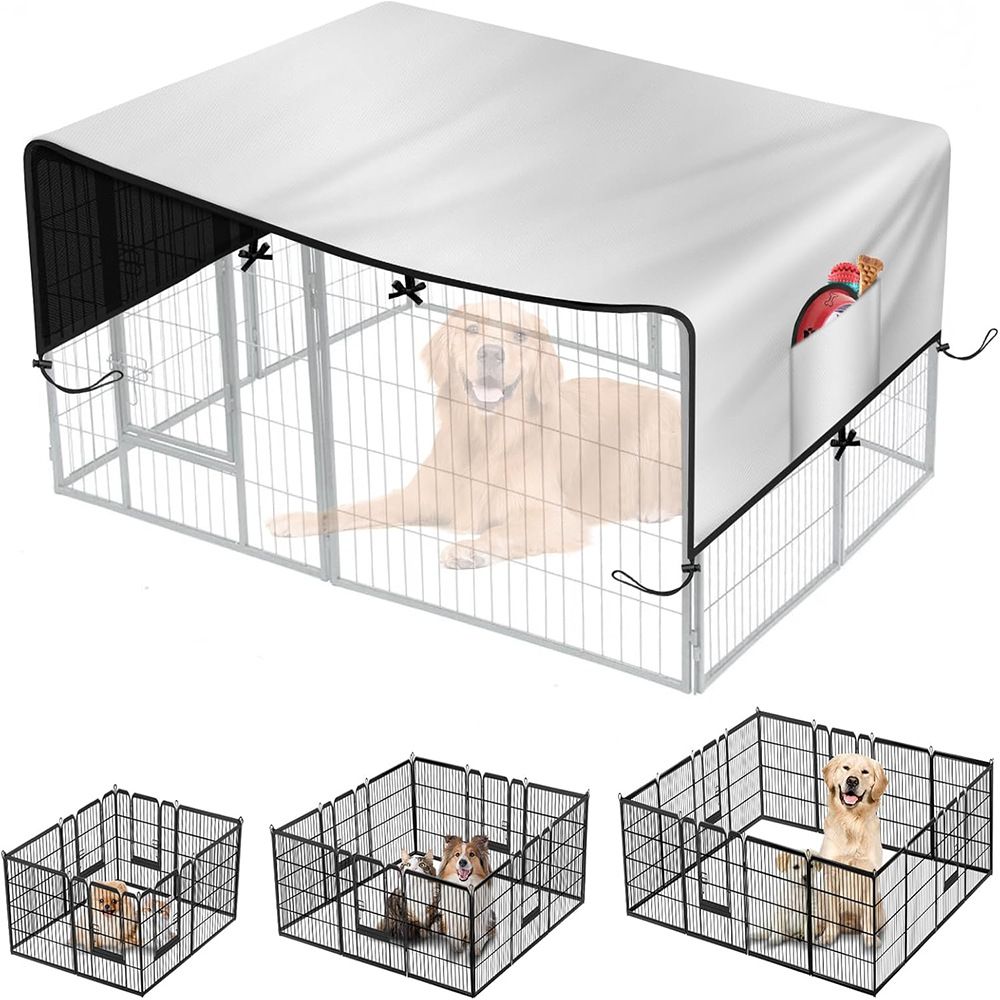 Heavy Duty 210D :200*165CM  Oxford Dog Playpen Cover Extra Large Uv-Resistant Sun/Rain Shade,  Dog Panels for Outdoor Comfort and Protection (Cover Only) silvery