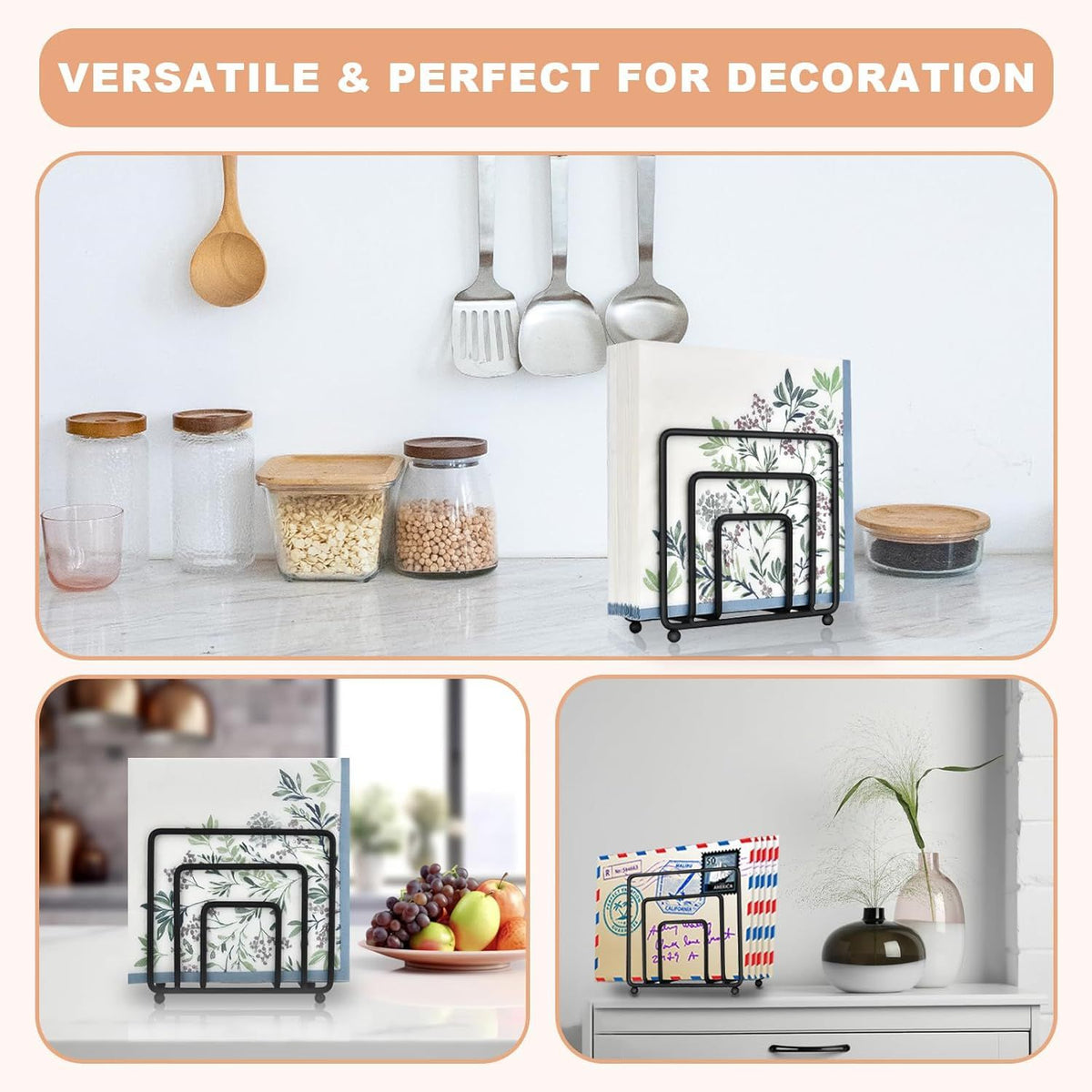 Modern Farmhouse Napkin Holder For Table  Base Standing Black Napkin Holders For Kitchen Table Dining Table Decor