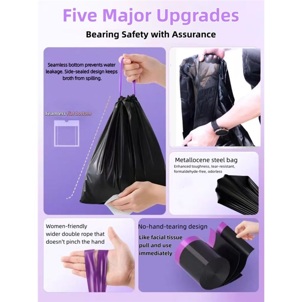multipurpose trash bags, Drawstring Design, Extra Durable and Unscented Garbage Bags， Count for Home, Bathroom, Office, Outdoor Camping，150Count.