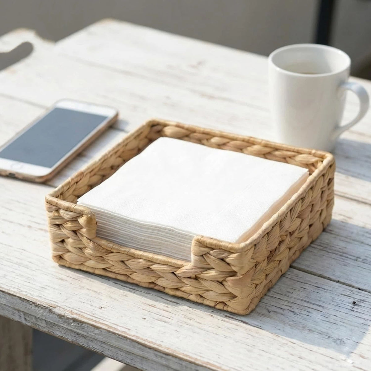 Rattan calabash grass for Table, Napkins Holder For Paper Napkins, Kitchen Luncheon Paper on Boho Dining Countertop - Square