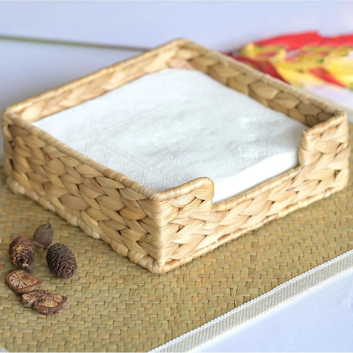 Rattan calabash grass for Table, Napkins Holder For Paper Napkins, Kitchen Luncheon Paper on Boho Dining Countertop - Square