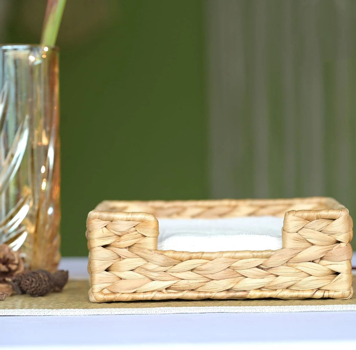 Rattan calabash grass for Table, Napkins Holder For Paper Napkins, Kitchen Luncheon Paper on Boho Dining Countertop - Square