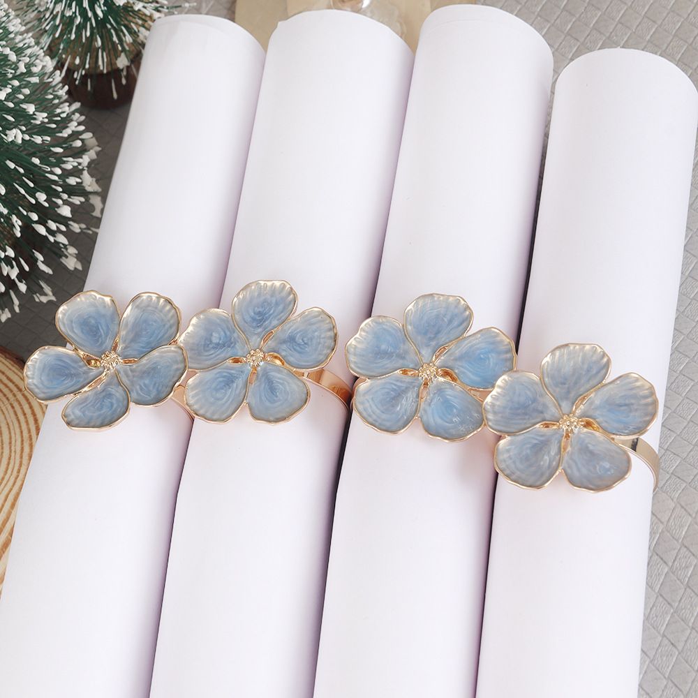 Napkin Rings Set of 6 Flowers Napkin Ring Holders Dinner Tables Rings Elegant Ornament Table Setting Decoration for Wedding, Christmas, Thanksgiving, Birthday, Holiday, Party, Blue