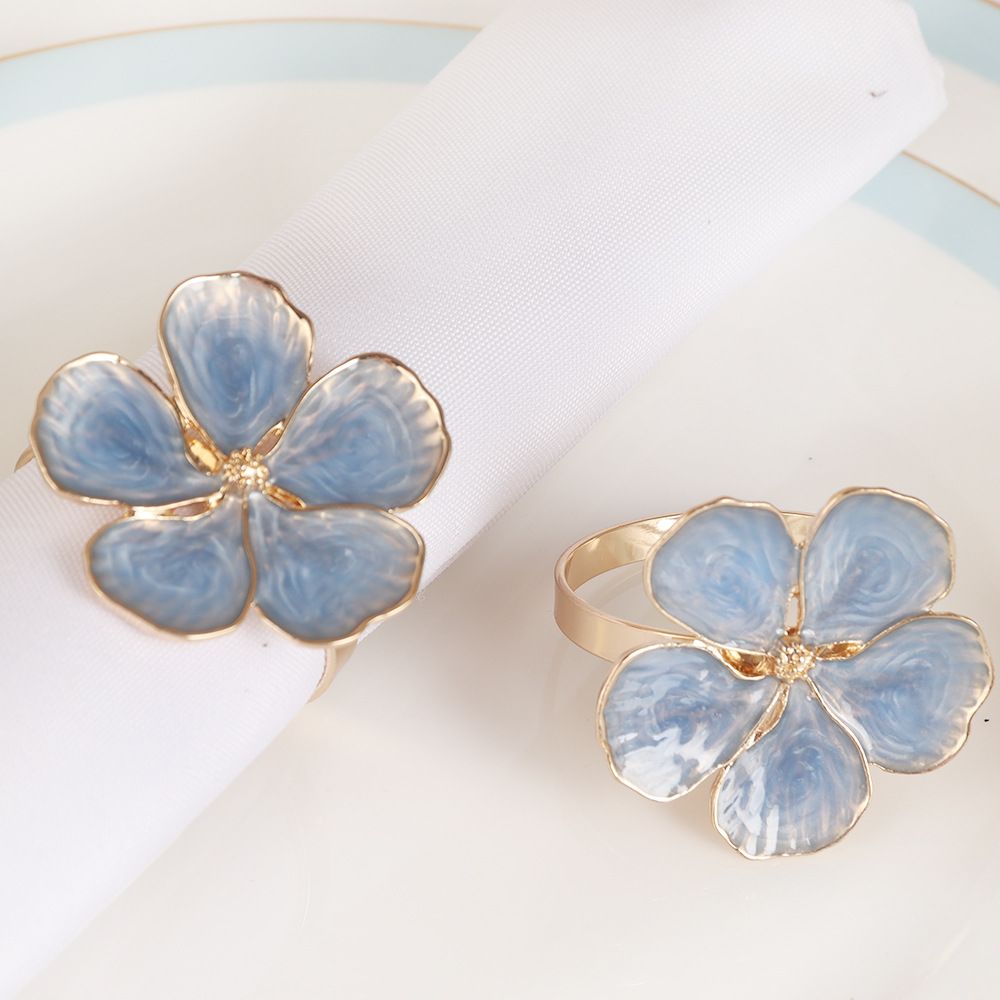 Napkin Rings Set of 6 Flowers Napkin Ring Holders Dinner Tables Rings Elegant Ornament Table Setting Decoration for Wedding, Christmas, Thanksgiving, Birthday, Holiday, Party, Blue
