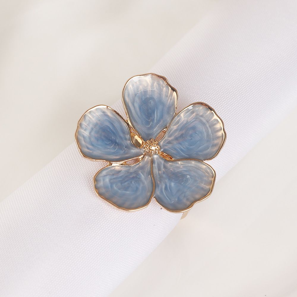 Napkin Rings Set of 6 Flowers Napkin Ring Holders Dinner Tables Rings Elegant Ornament Table Setting Decoration for Wedding, Christmas, Thanksgiving, Birthday, Holiday, Party, Blue