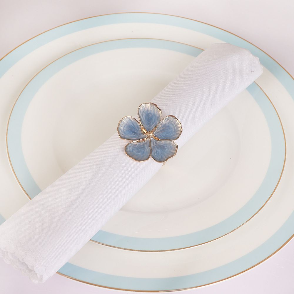 Napkin Rings Set of 6 Flowers Napkin Ring Holders Dinner Tables Rings Elegant Ornament Table Setting Decoration for Wedding, Christmas, Thanksgiving, Birthday, Holiday, Party, Blue