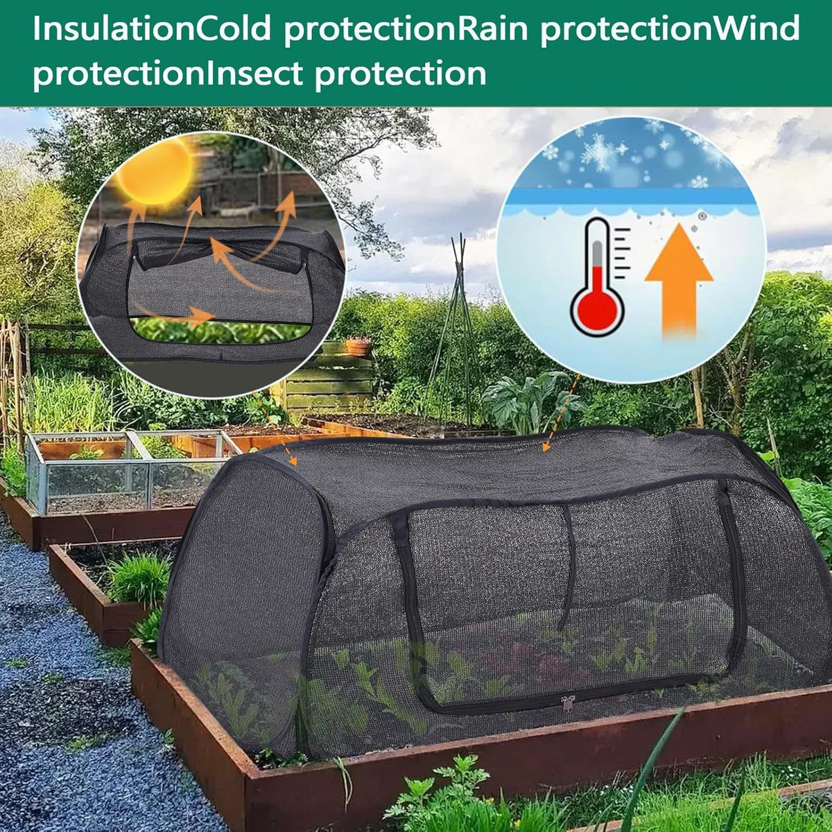 Garden Cover for Raised Beds  Pop-Up Mesh Plant Garden Bed Cover for Vegetables, Seedlings, Fruits, Frost Protection, Outdoor Gardening Bird and Animal Barrier Greenhouse Cover (Black)