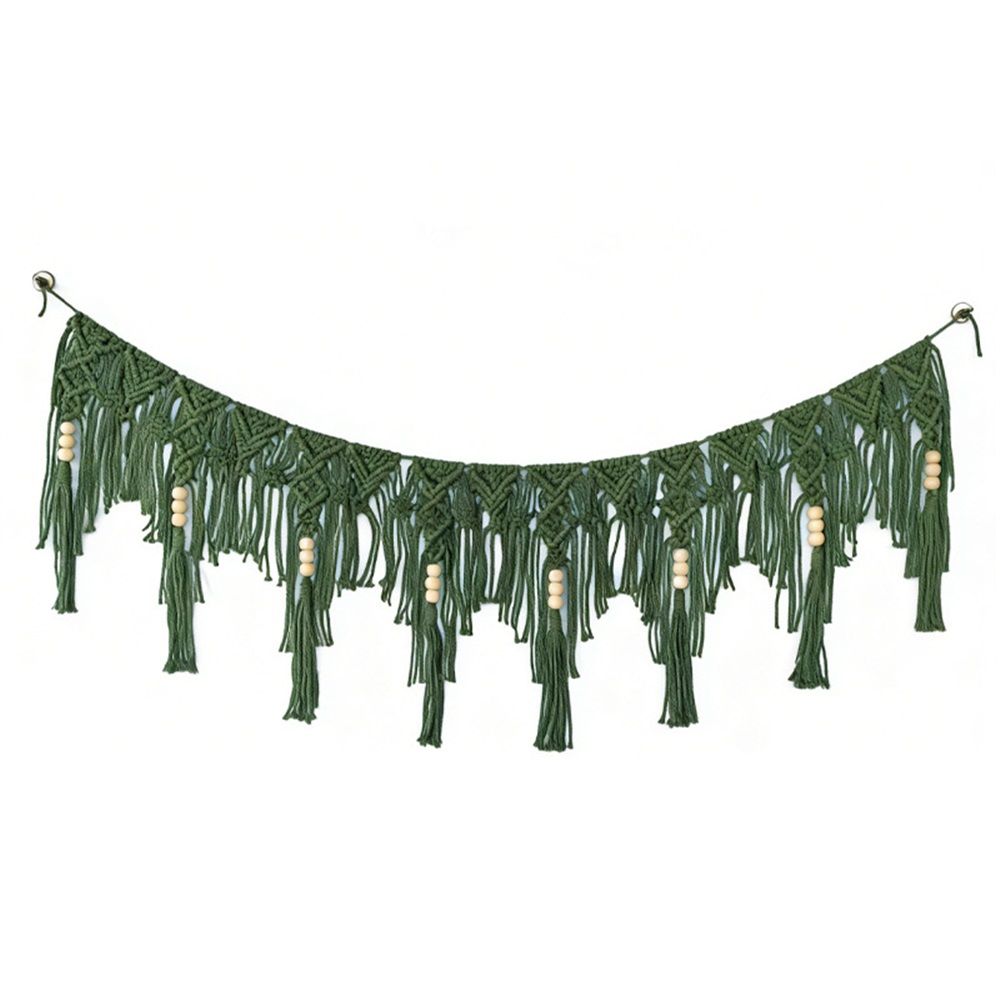 Green Bohemian chiffon tassel garland green wall decoration tassel with bead banner kindergarten classroom office birthday party children's room baby decoration（green）