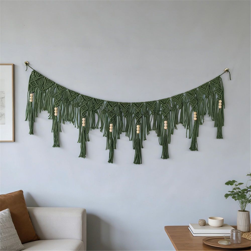 Green Bohemian chiffon tassel garland green wall decoration tassel with bead banner kindergarten classroom office birthday party children's room baby decoration（green）