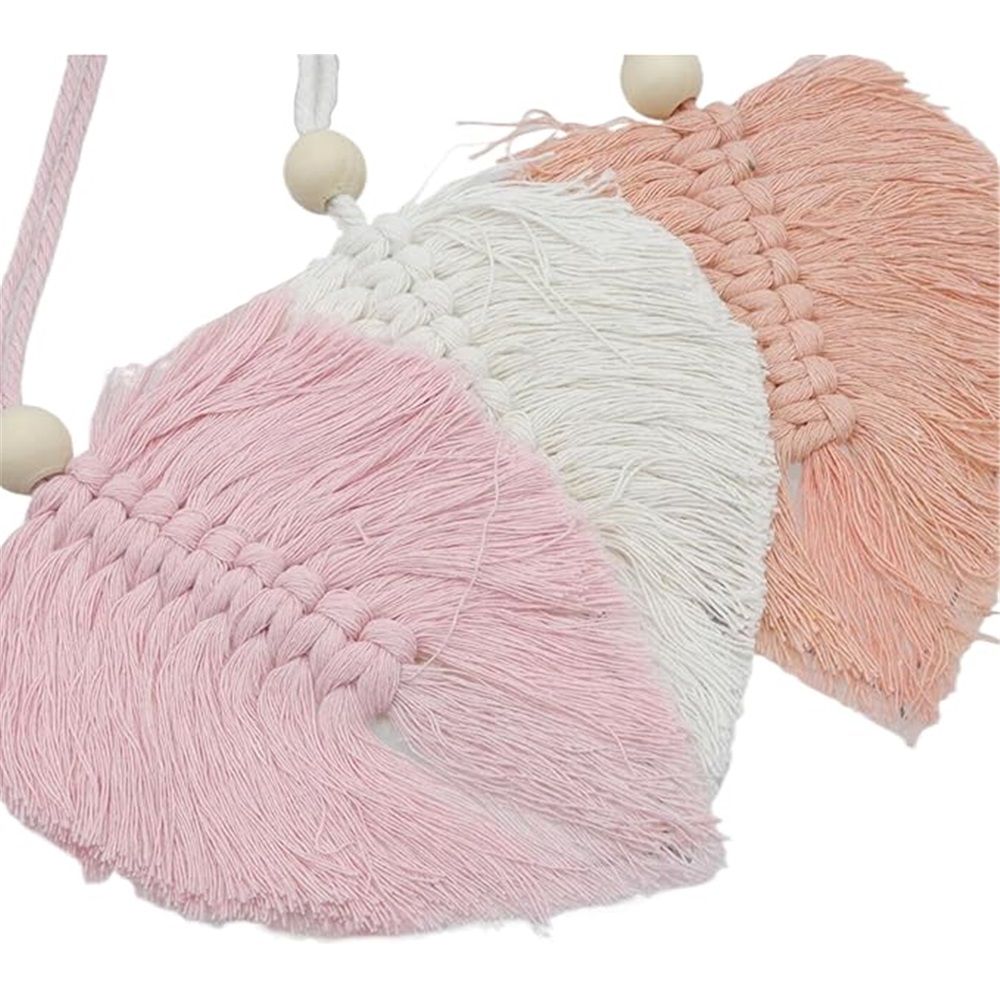 Wall Hanging Tapestry with Wood Bead and Leaf Wall Decor for Bedroom Living Room Nursery Apartment, Room Boho Style Decor Tapestry(Pink 120 * 75CM - Comes with 10 wooden clips)