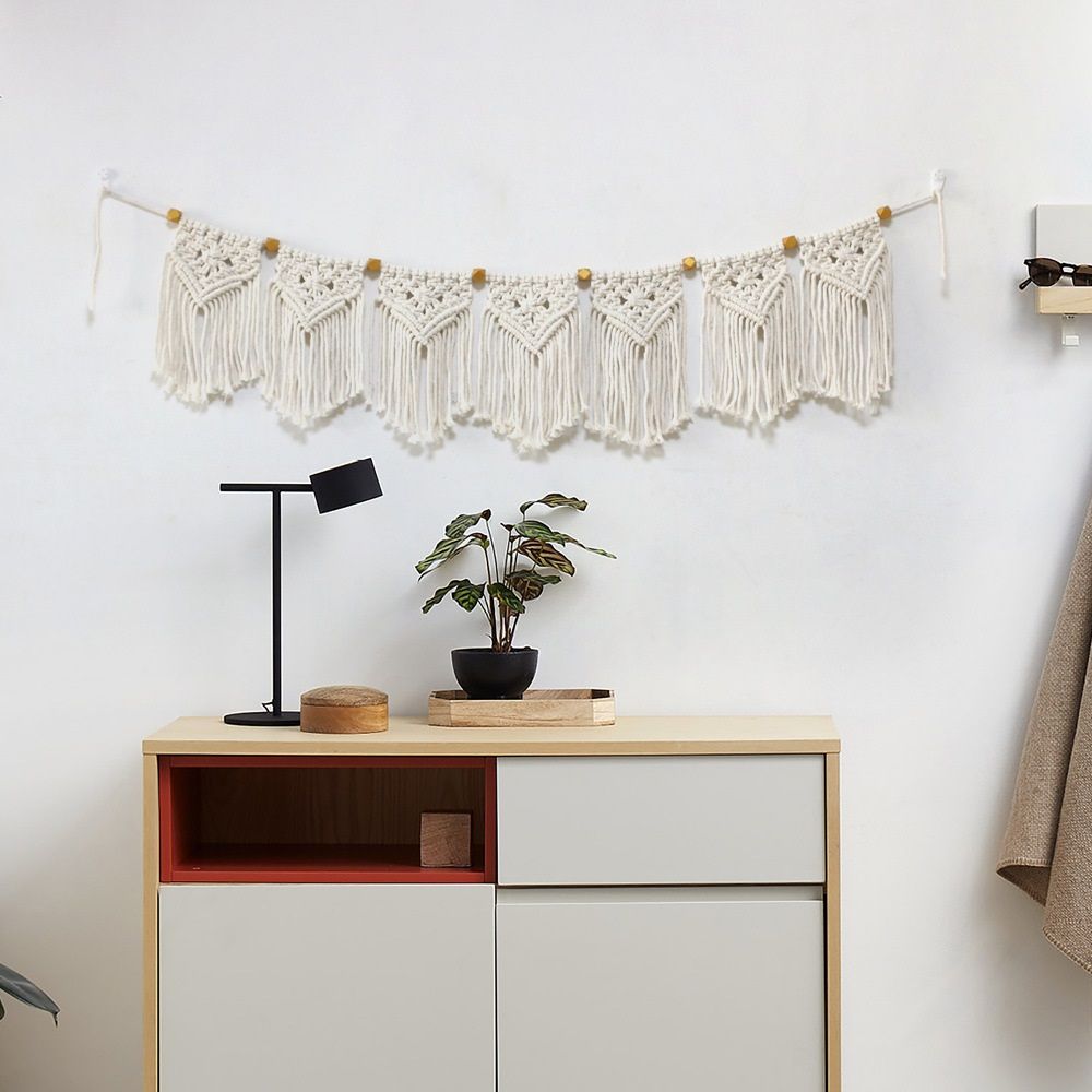 Tassel Garland Wall Hanging Handmade Cotton Bohemian Banner Home Decor for Bedroom Living Room Nursery, Party & Wedding Decoration（7-Flag）