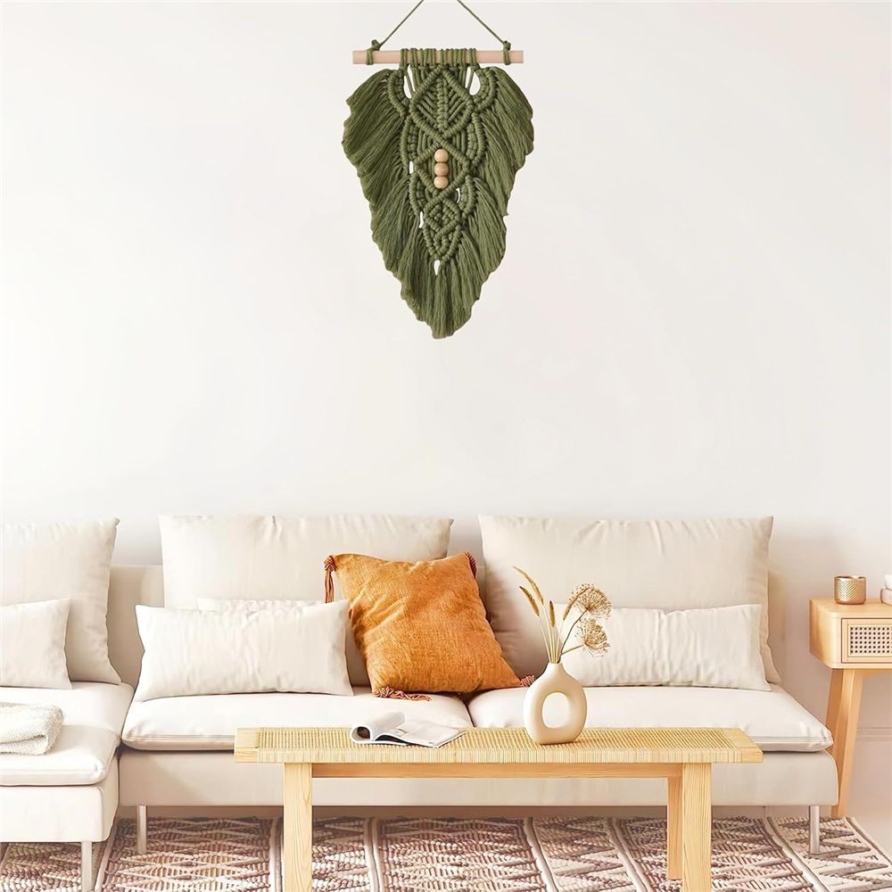 Wall Hanging Leaves,Green Woven Leaf Tapestry,Tapestry Bohemian Chic Wall Décor, Feather Walls Hanging Boho Decor for Dorm Home Bedroom Western Room Decoration Gift for Women