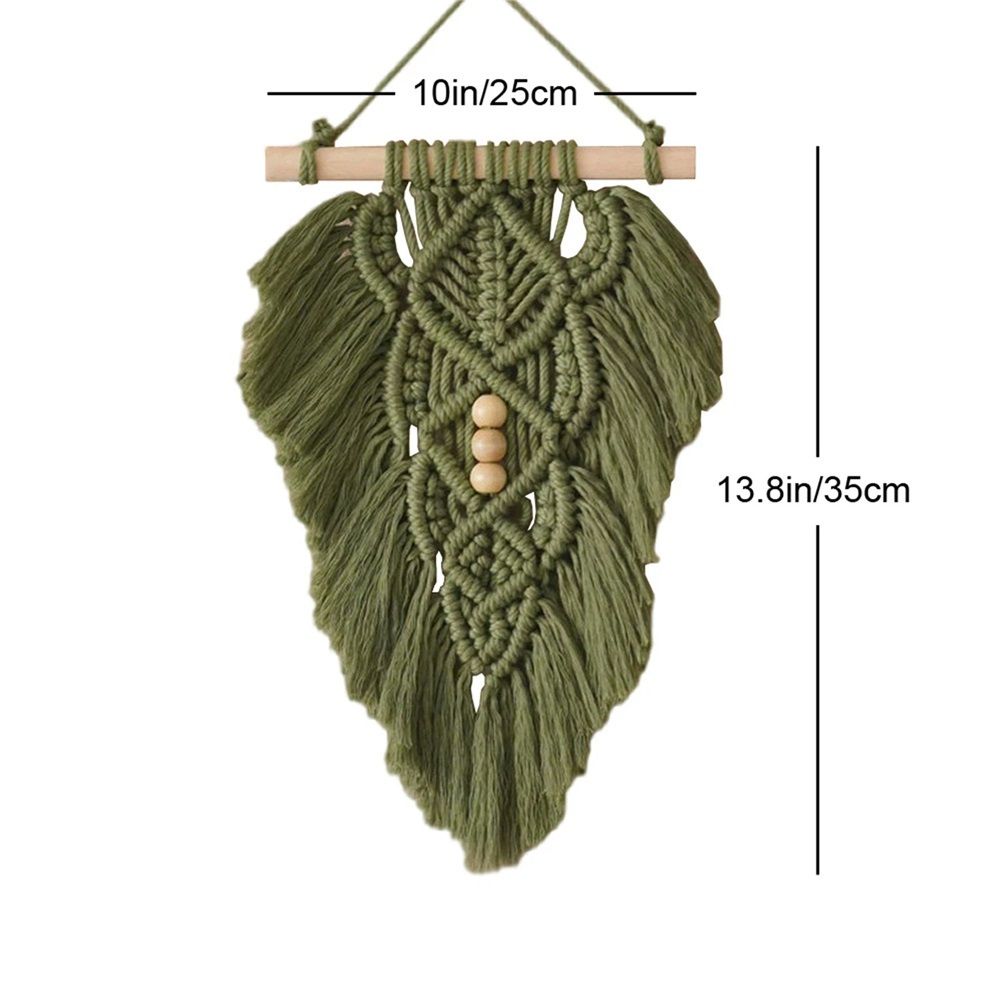 Wall Hanging Leaves,Green Woven Leaf Tapestry,Tapestry Bohemian Chic Wall Décor, Feather Walls Hanging Boho Decor for Dorm Home Bedroom Western Room Decoration Gift for Women