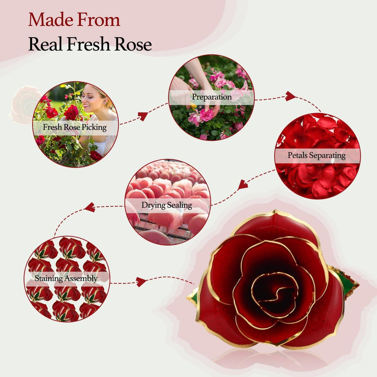Gold Dipped Rose 24k Red Gold Plated Rose - Everlasting Long Stem Real Rose Exquisite Holder, Romantic Gift for Valentine's and Mother's Day, Gfts for Her Anniversary