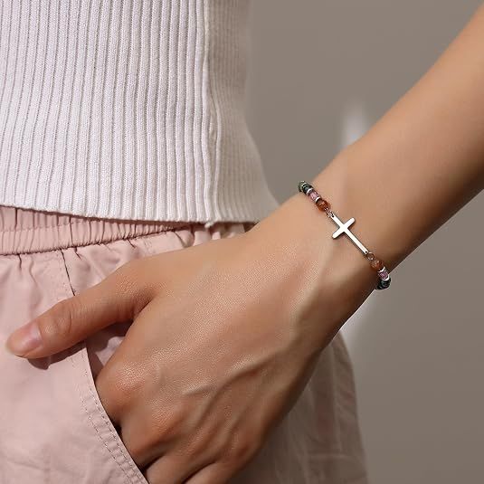 Christian Cross Bracelet for Women, Stocking Stuffers for Women, Confirmation Baptism Easter Gifts, Unique Gift for Friends Daughter Mom Sister in Christ on Birthday Christmas
