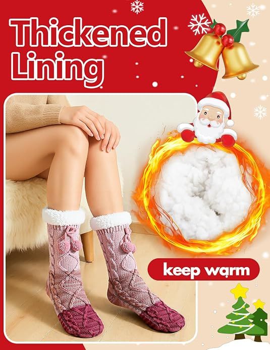Women Slipper Fuzzy Socks, Non Slip Winter Warm Fluffy Fleece Lined Cozy Soft Thick Comfy Thermal Christmas Sock
