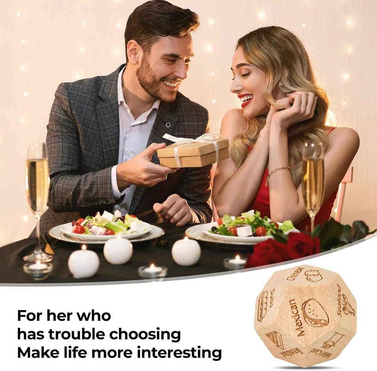 Stocking Stuffers for Men Women Adults, Christmas White Elephant Gifts for Adults, Gag Gifts, Anniversary Birthday Gifts for Men Women, Date Night Food Dice, Valentine's Day for Him Her
