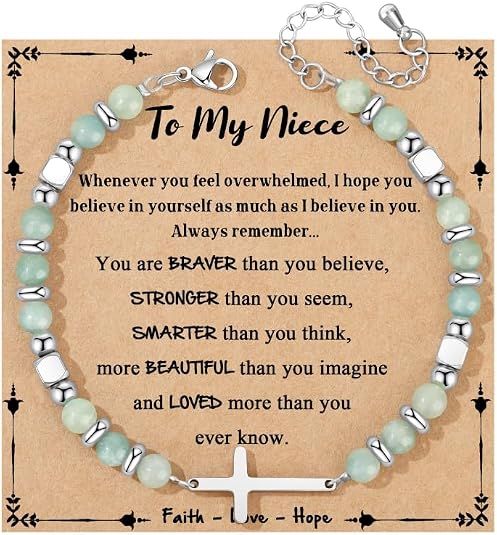Christian Gifts for Women Cross Bracelet Faith Easter Catholic Religious Christian Jewelry, Meaningful Baptism Communion Natural Beads Bracelets