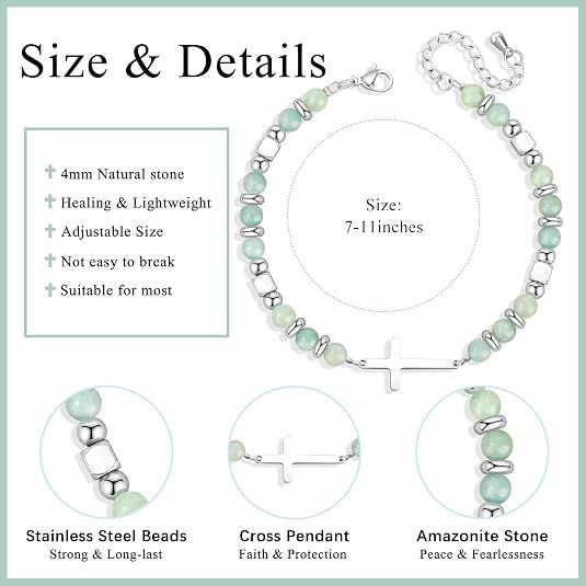 Christian Gifts for Women Cross Bracelet Faith Easter Catholic Religious Christian Jewelry, Meaningful Baptism Communion Natural Beads Bracelets