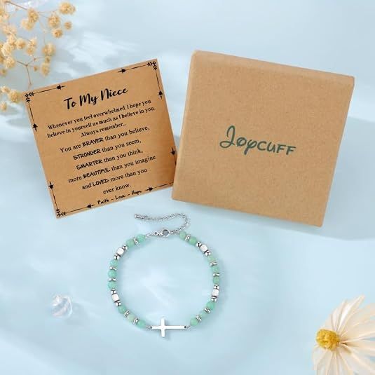Christian Gifts for Women Cross Bracelet Faith Easter Catholic Religious Christian Jewelry, Meaningful Baptism Communion Natural Beads Bracelets