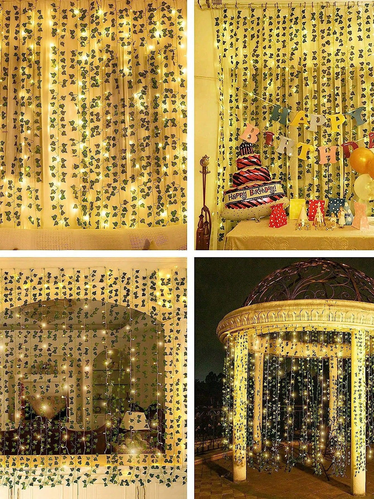 3M*1M Strings Artificial Ivy LED String Lights 2m 6.56ft 20LEDs Hanging Greenery DIY Leaf Backdrop Decor For Holiday Bedroom Wedding Party Table Garden Gift