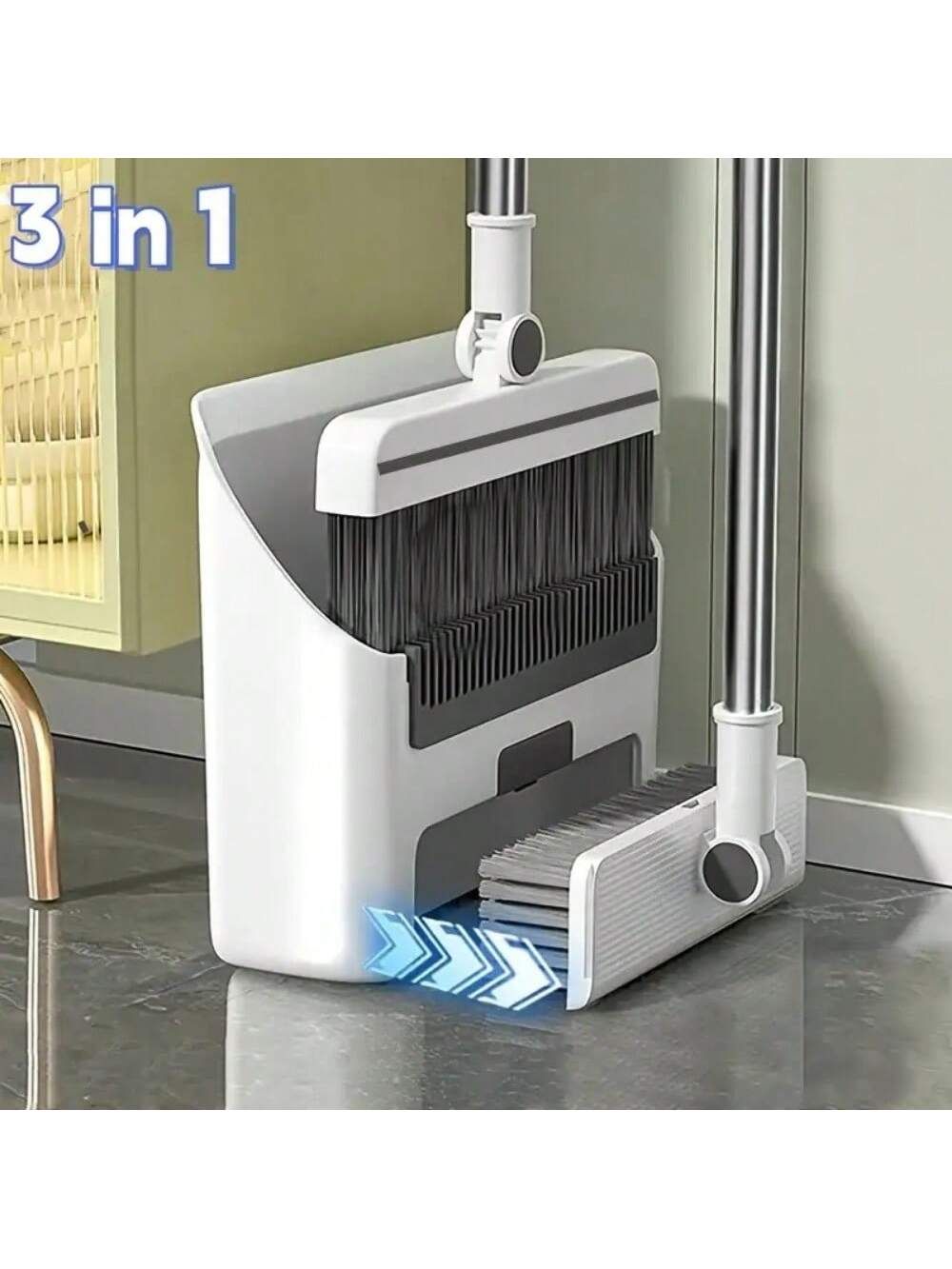 3 In 1 Broom Dustpan Combo Set Efficient Floor Brush Heavy Duty Long Handle For Indoor Outdoor Cleaning