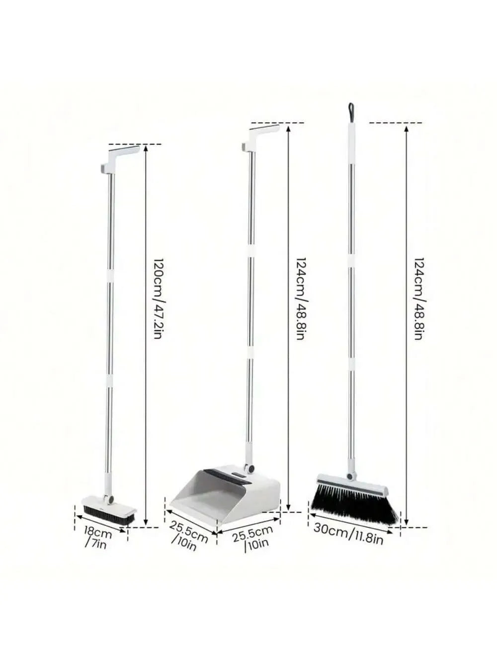 3 In 1 Broom Dustpan Combo Set Efficient Floor Brush Heavy Duty Long Handle For Indoor Outdoor Cleaning