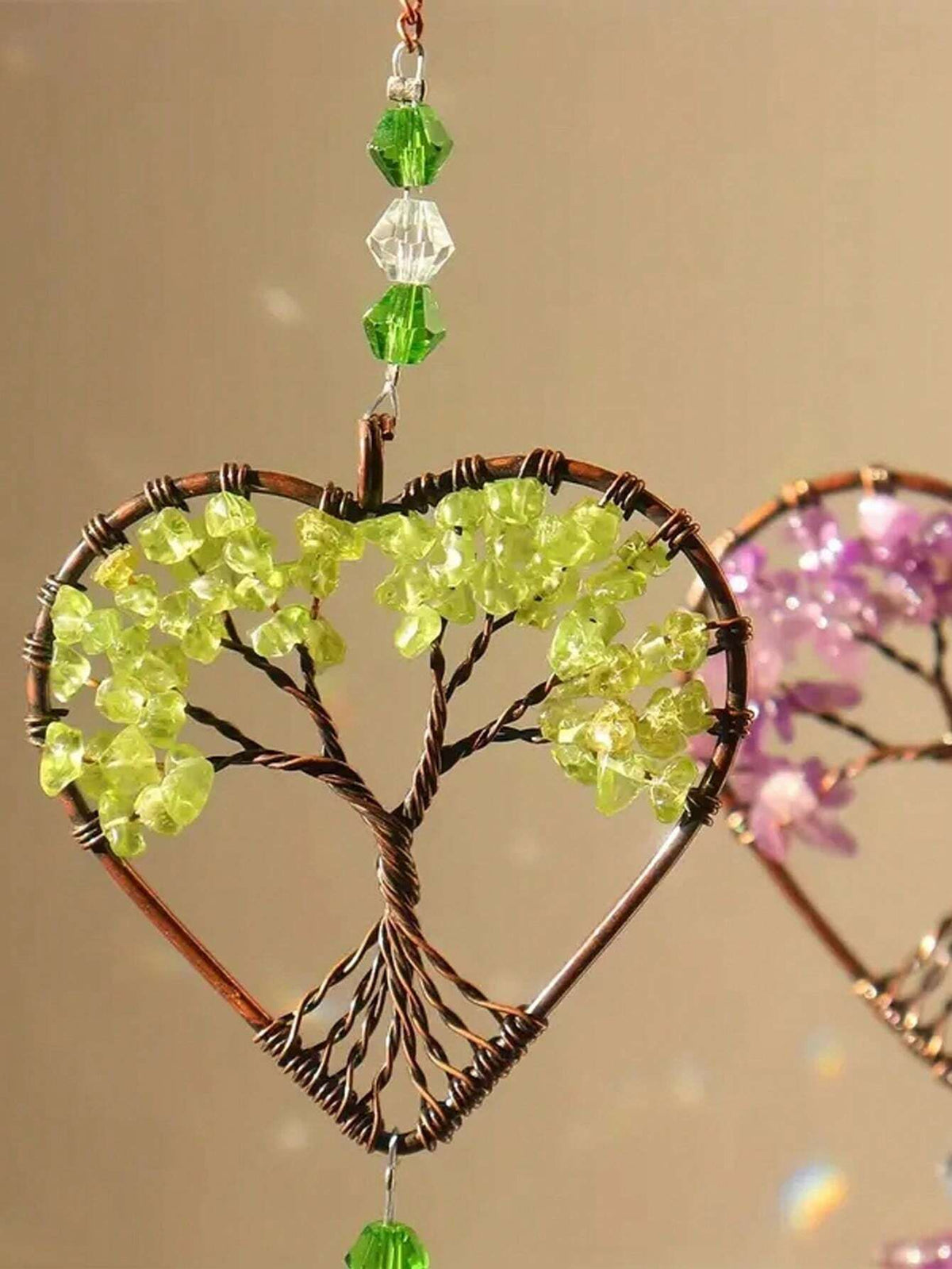 1PC Rainbow Sun Catcher Tree Of Life Heart Shaped Ornament Chakra Wheel Stone Window Ball Prism Hanging Garden Home Car Decoration Wall Decor A Ideal Valentine s Day Gift
